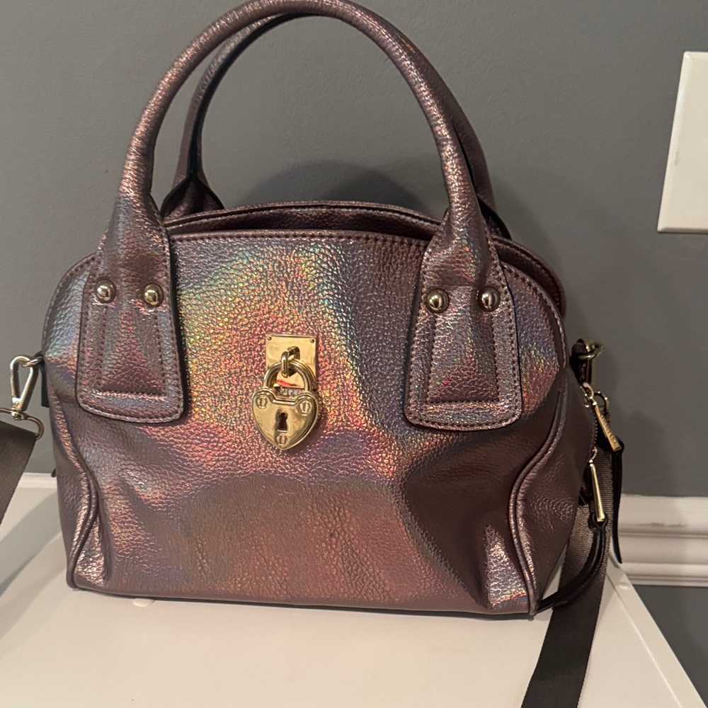 Iridescent Metallic Satchel Handbag - Gold Hardware